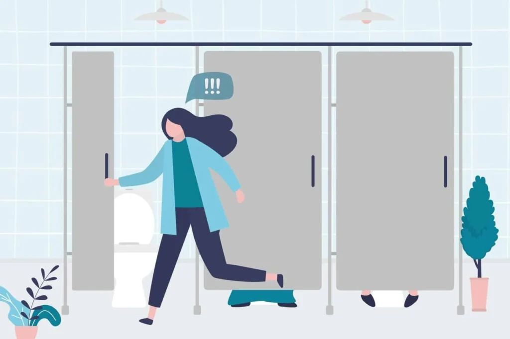 graphic of Urine incontinence Clifton woman running to the toilet.
