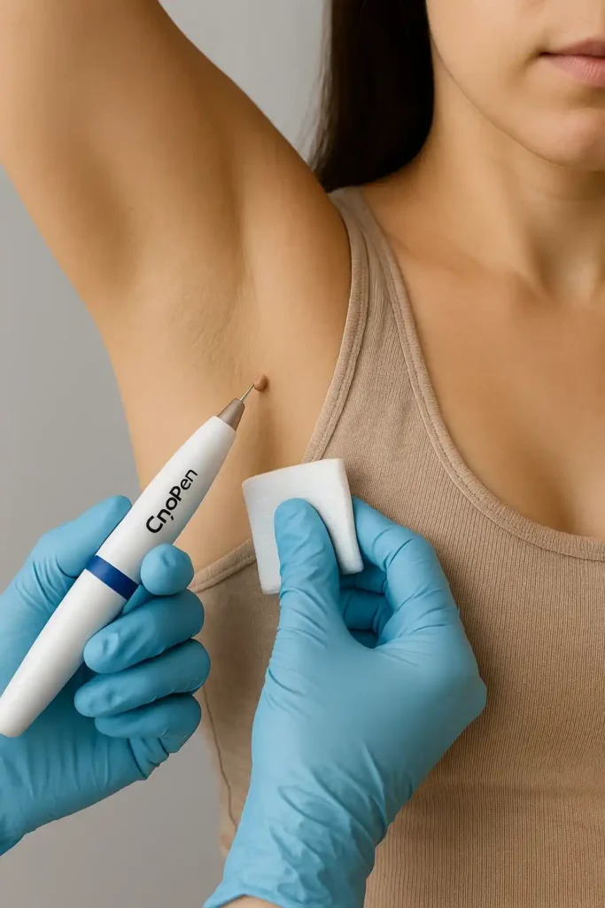 woman having cryopen to remove underarm skin tags Clifton