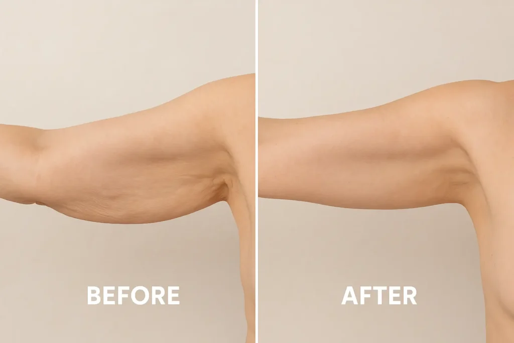Picture of LA LIPO Clifton before and after results of skin tightening treatment on the upper arms.